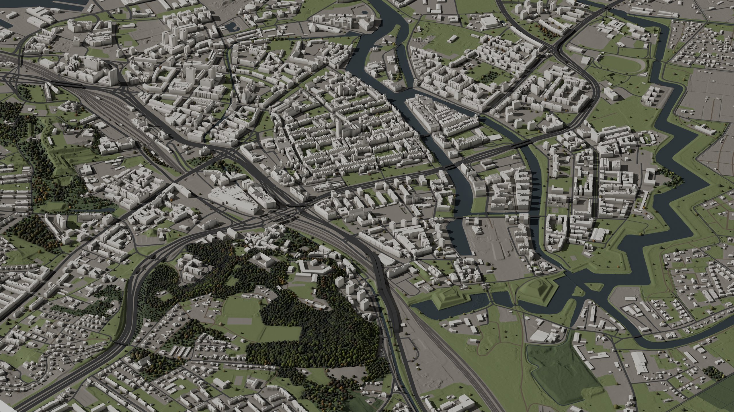 Gdańsk 3D city model, LOD2.2, Aerial view