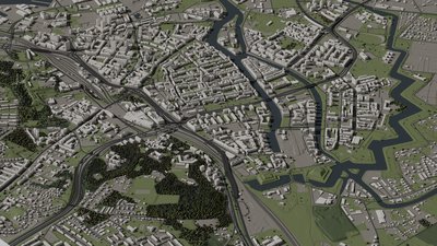Gdańsk 3D city model, LOD2.2, Aerial view