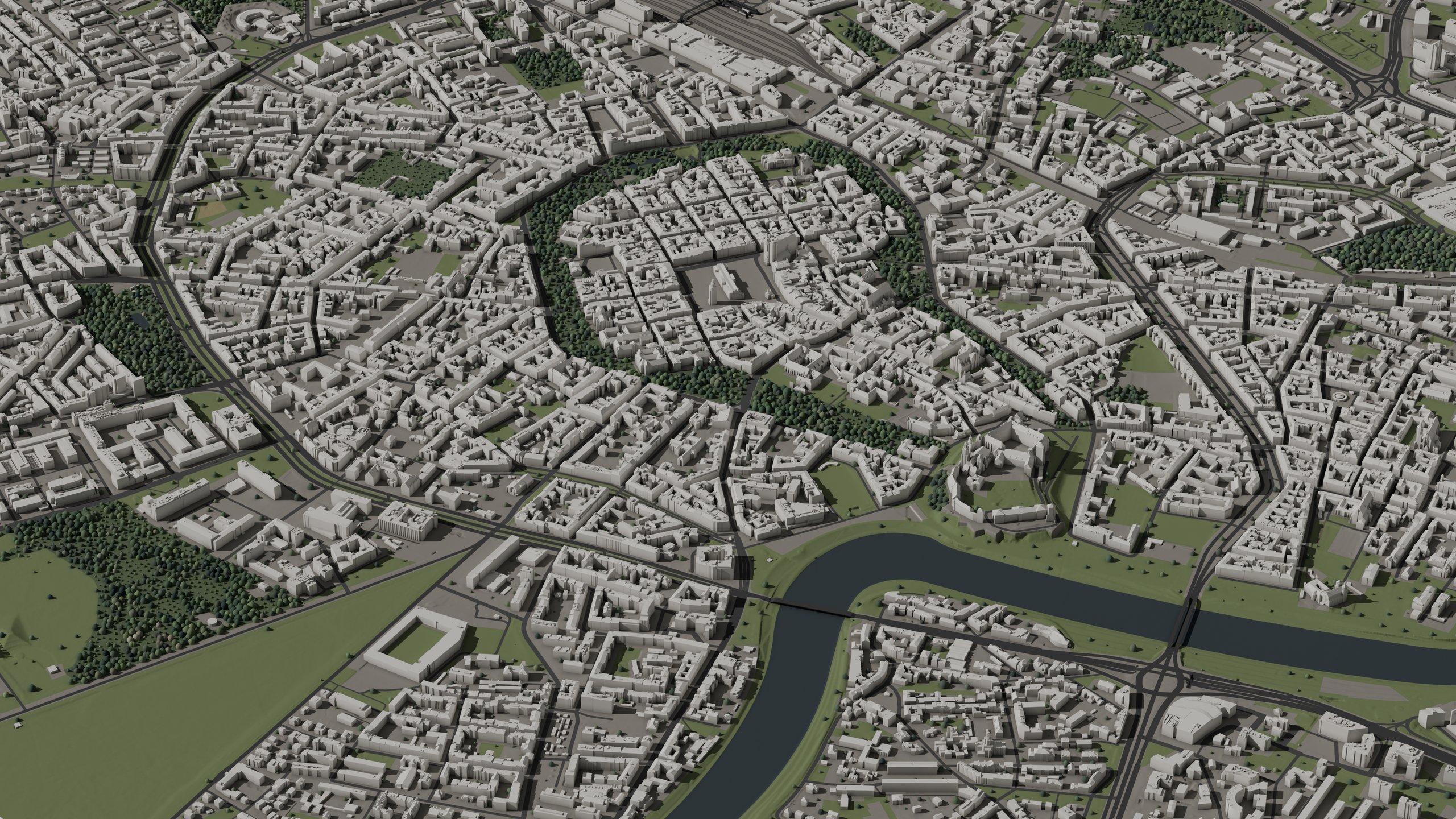 Kraków 3D city model, LOD2.2, Aerial view