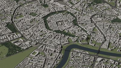 Kraków 3D city model, LOD2.2, Aerial view