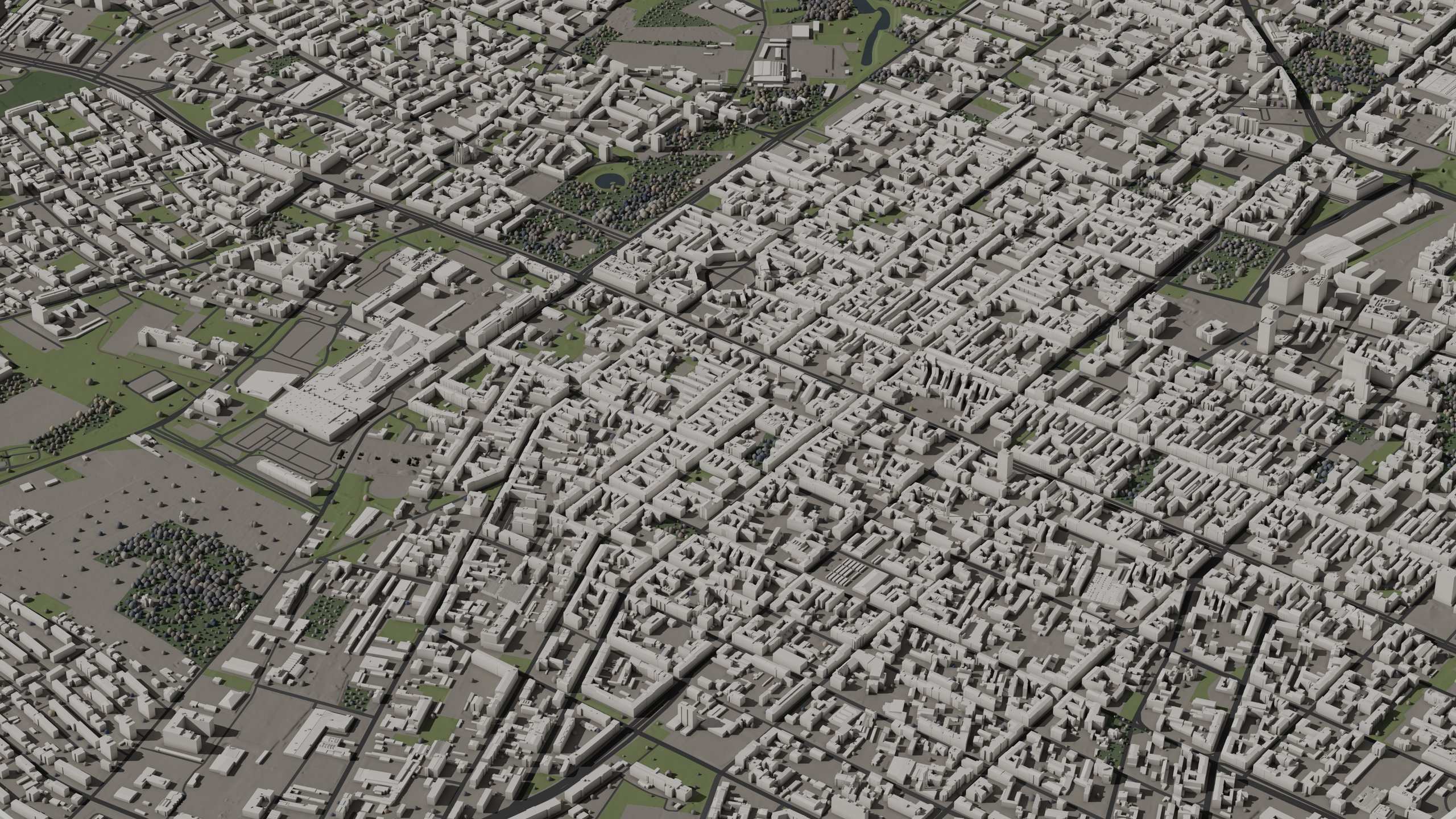 Łódź 3D city model, LOD2.2, Aerial view
