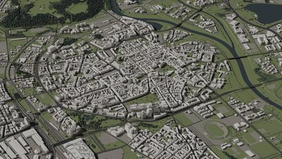 Poznań 3D city model, LOD2.2, Aerial view