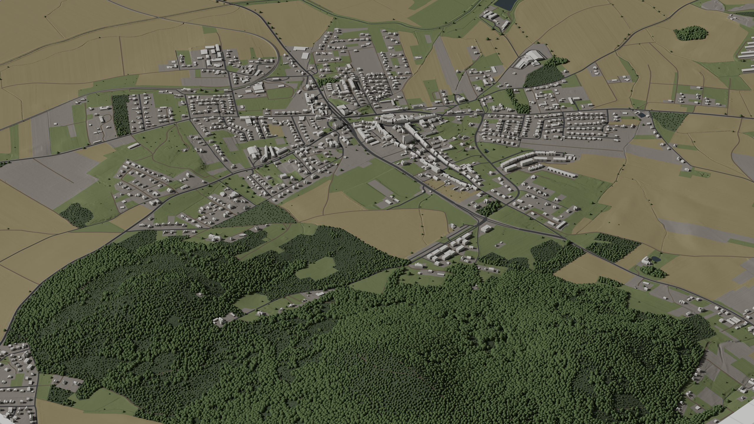 Sobótka and Ślęża 3D city model, LOD2.2, Aerial view