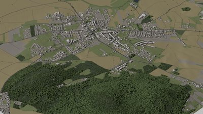 Sobótka and Ślęża 3D city model, LOD2.2, Aerial view