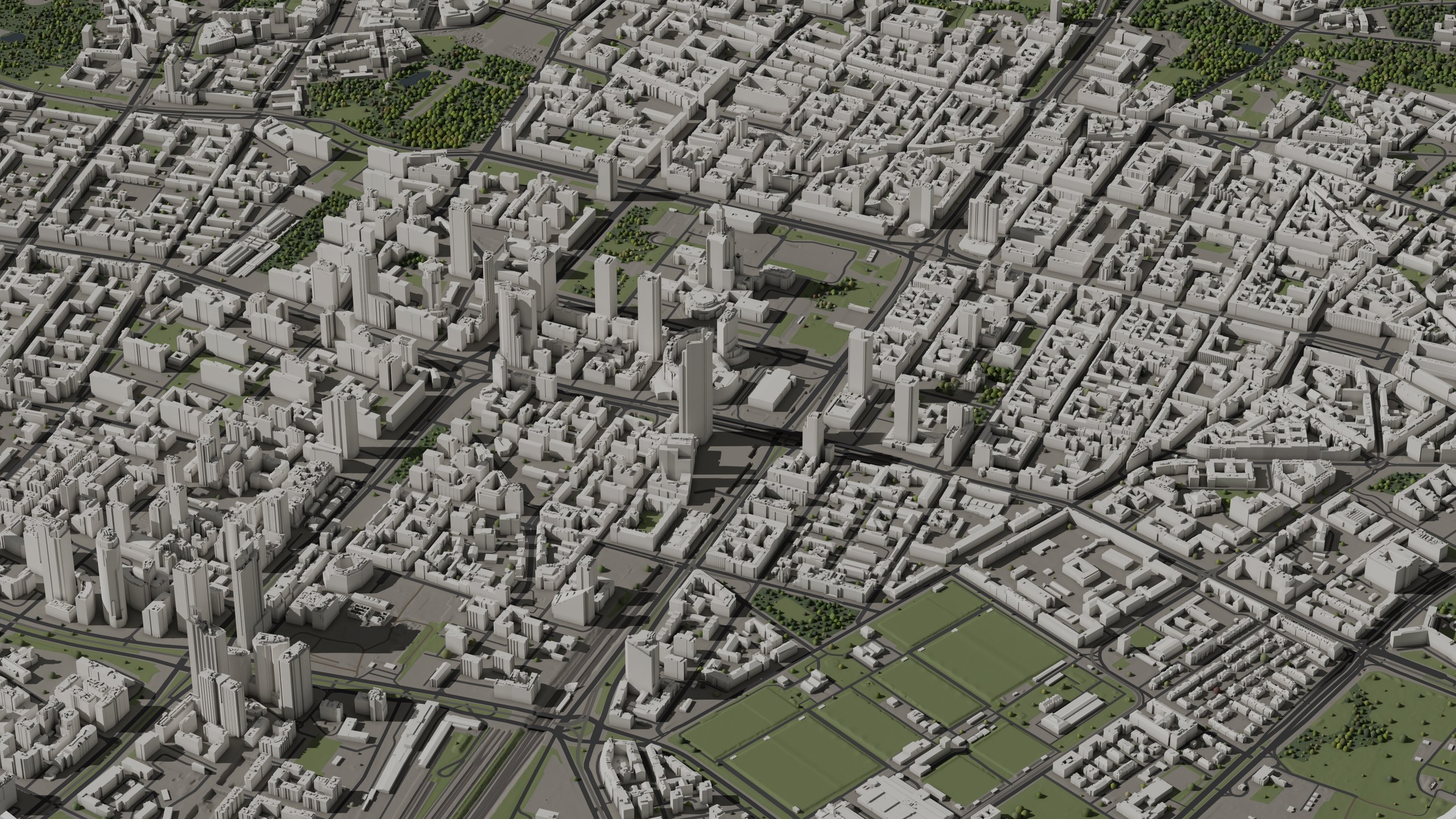 Warsaw 3D city model, LOD2.2, Aerial view