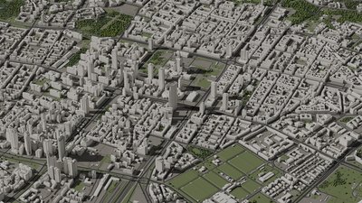 Warsaw 3D city model, LOD2.2, Aerial view