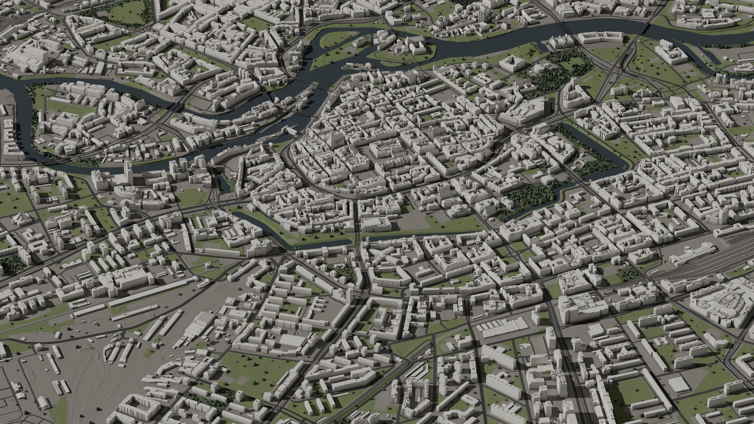 Wrocław 3D city model, LOD2.2, Aerial view