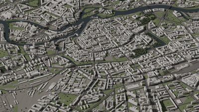 Wrocław 3D city model, LOD2.2, Aerial view